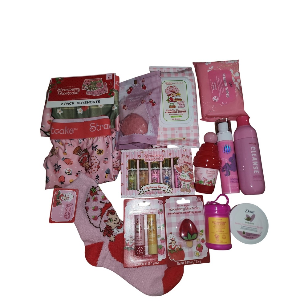 Strawberry Shortcake Pamper Urself Bundle Underwear Sock Lip Oil Skincare Wipes